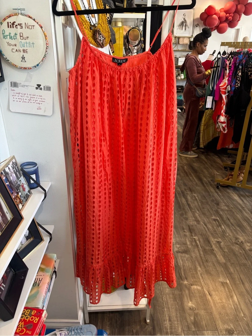 J. Crew Coral Eyelet Maxi Skirt with Ruffle Hem